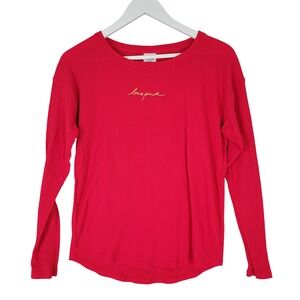 PINK Victoria's Secret Waffle Knit Top Womens Medium Red Love Pink Long Sleeve